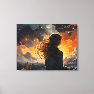 Sterrenhemel op vuur canvas afdruk