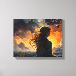 Sterrenhemel op vuur canvas afdruk