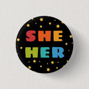 Sterrenhemel regenboog letters ze haar trans voorn ronde button 3,2 cm