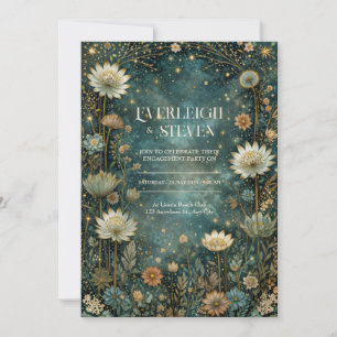 Sterrenhemel Teal Hemelse Astrantia Bruiloft Kaart