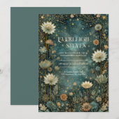 Sterrenhemel Teal Hemelse Astrantia Bruiloft Kaart (Voorkant / Achterkant)