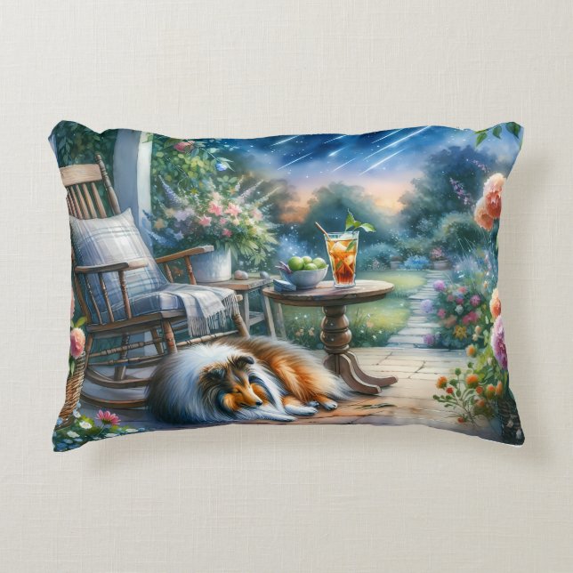 Sterrenhemel Tuin Veranda Sheltie Droom Accent Kussen (Voorkant)