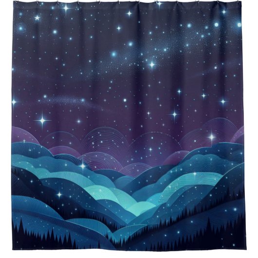 Sterrenheuvels nacht douchegordijn (Voorkant)
