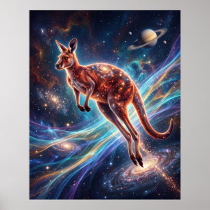 Sterrenkangoeroe die springt in de zonnewind kunst poster