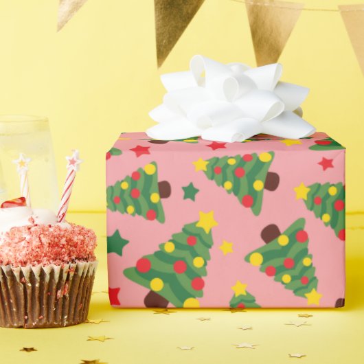 Sterrenkerstbomen met naadloze Ornamenten Cadeaupapier (Verjaardagsfeest)