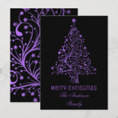 Sterrenkerstboom zwart Paarse metallic look Feestdagenkaart (Voorkant / Achterkant)