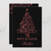 Sterrenkerstboom Zwart Rood Metallic Look Feestdagenkaart (Voorkant / Achterkant)