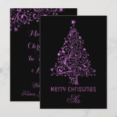 Sterrenkerstboom Zwart Roze Metallic Look Feestdagenkaart (Voorkant / Achterkant)