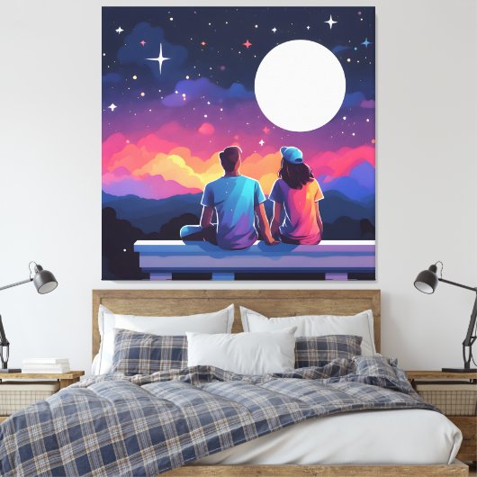 Sterrenkijken Paar Canvas Afdruk (Insitu (Slaapkamer))