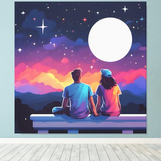 Sterrenkijken Paar Canvas Afdruk (Insitu (Houten vloer))