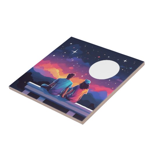 Sterrenkijken Paar Tegeltje (Zijkant)