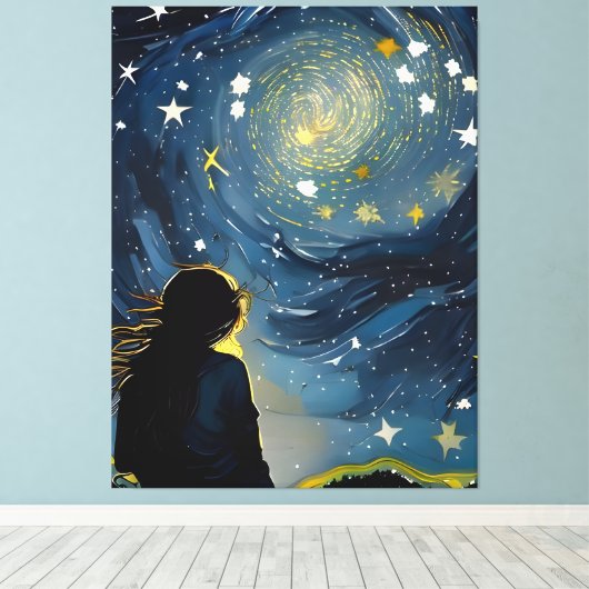 Sterrenkijkende vrouw canvas afdruk (Insitu (Houten vloer))