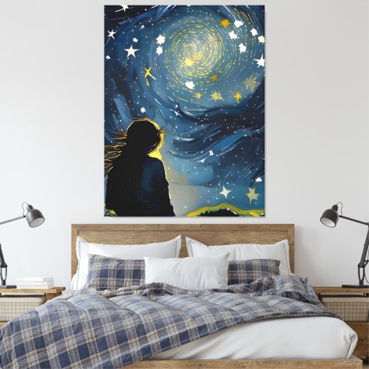 Sterrenkijkende vrouw canvas afdruk (Insitu (Slaapkamer))