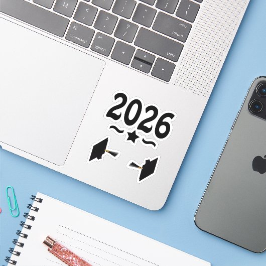 Sterrenklasse van Afstuderen 2026 Sticker (Laptop met iPhone)