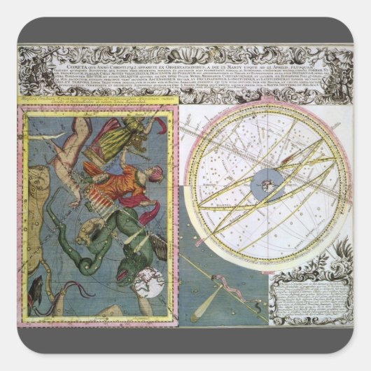  sterrenkunde, komeetpad door Matthaeus Seutter Vierkante Sticker (Voorkant)