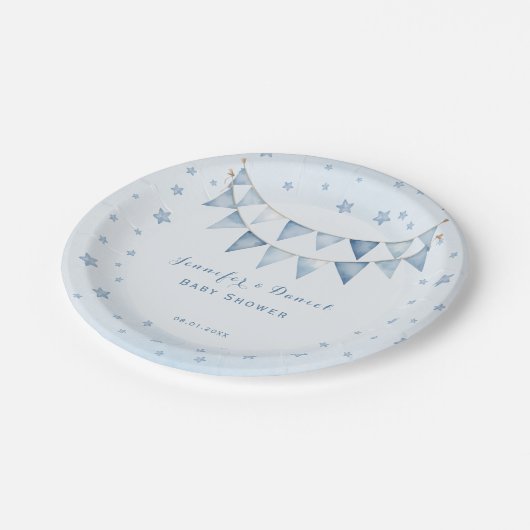 Sterrenlicht Blauw Schattige Baby shower Garland Papieren Bordje (Gekanteld)