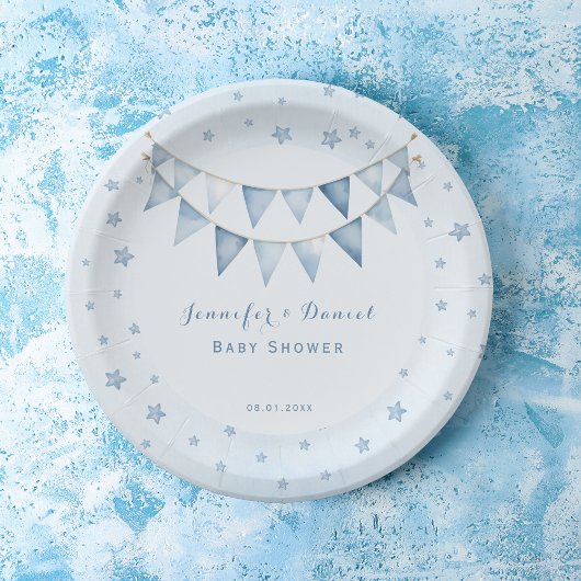 Sterrenlicht Blauw Schattige Baby shower Garland Papieren Bordje
