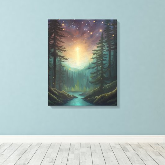 Sterrenlicht in de Bossen bergstroom Canvas Afdruk (Insitu (Houten vloer))
