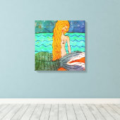 Sterrenlicht Zeemeermin Abstracte Kunst Canvas Pri Afdruk (Insitu (Houten vloer))