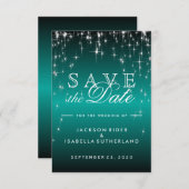 Sterrenlichten in Blauwgroen metaal - Sla de datum Save The Date (Voorkant / Achterkant)