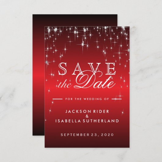 Sterrenlichten in Metallic Red Save the Date (Voorkant / Achterkant)