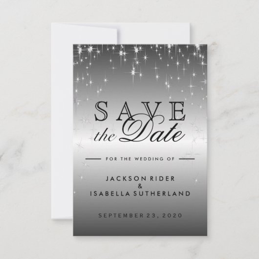 Sterrenlichtjes in Metaalzilver - Reserveer de dat Save The Date (Voorkant)