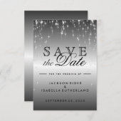 Sterrenlichtjes in Metaalzilver - Reserveer de dat Save The Date (Voorkant / Achterkant)