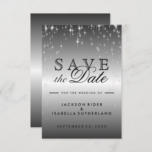 Sterrenlichtjes in Metaalzilver - Reserveer de dat Save The Date (Voorkant / Achterkant)