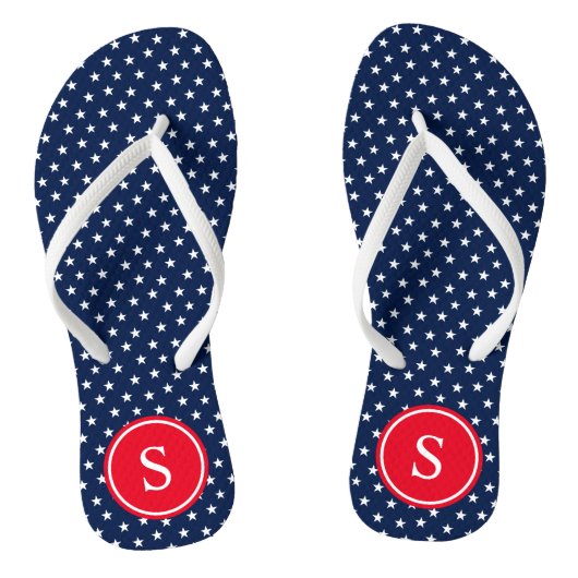 Sterrenmonogram in Navy & Rood Teenslippers (Voetbed)
