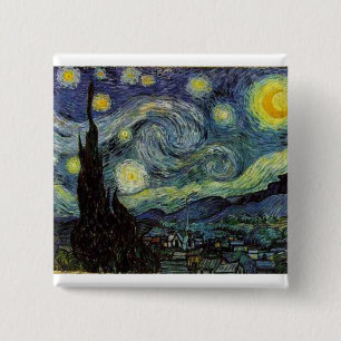 sterrennacht 1889, Vincent van Gogh Vierkante Button 5,1 Cm