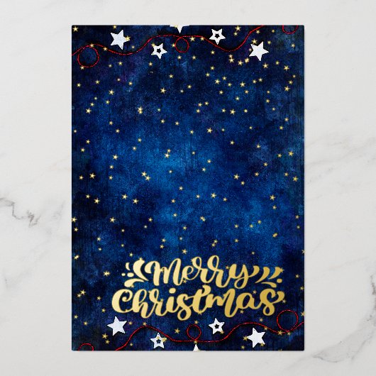 Sterrennacht 4 foto's Collage Merry Christmas Gold Folie Feestdagenkaart (Voorkant)