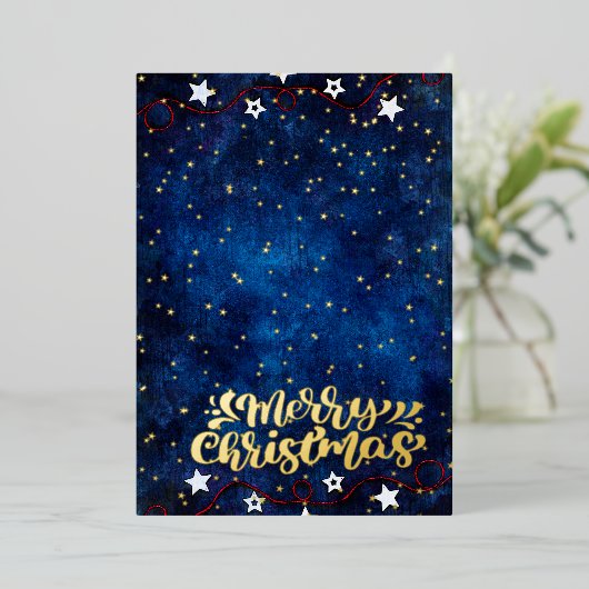Sterrennacht 4 foto's Collage Merry Christmas Gold Folie Feestdagenkaart (Staand Voorkant)