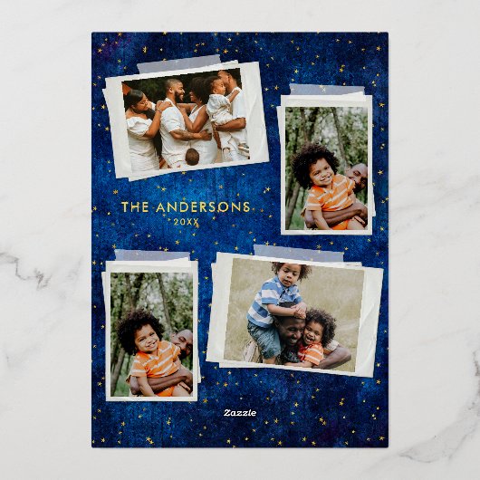 Sterrennacht 4 foto's Collage Merry Christmas Gold Folie Feestdagenkaart (Achterkant)