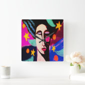 Sterrennacht Abstracte kunst Vierkante Klok (Huis)