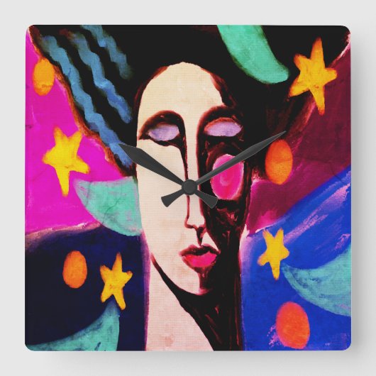 Sterrennacht Abstracte kunst Vierkante Klok (Voorkant)