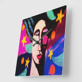 Sterrennacht Abstracte kunst Vierkante Klok (Hoek)