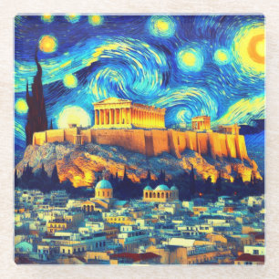 Sterrennacht Acropolis Athens Griekenland Glazen Onderzetter