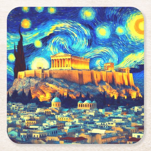 Sterrennacht Acropolis Athens Griekenland Kartonnen Onderzetters (Voorkant)