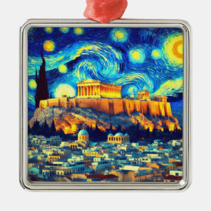 Sterrennacht Acropolis Athens Griekenland Metalen Ornament