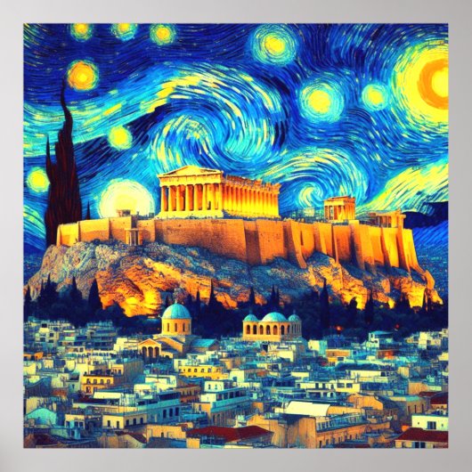Sterrennacht Acropolis Athens Griekenland Poster (Voorkant)
