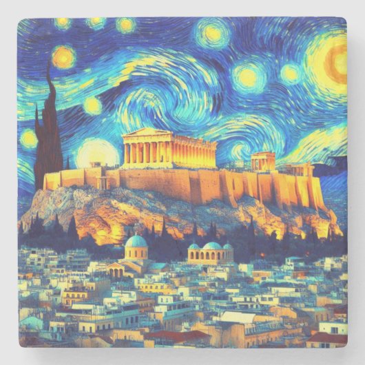 Sterrennacht Acropolis Athens Griekenland Stenen Onderzetter (Voorkant)