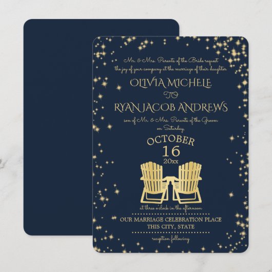 Sterrennacht Adirondack Stoelen Strandbruiloft Kaart (Voorkant / Achterkant)