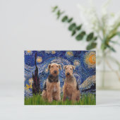 Sterrennacht - Airedale Terriers (twee) Briefkaart (Staand voorkant)
