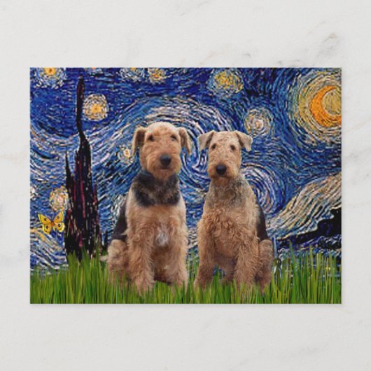Sterrennacht - Airedale Terriers (twee) Briefkaart (Voorkant)