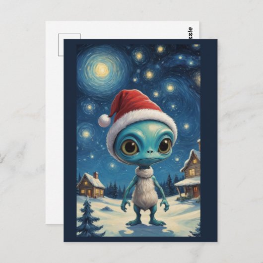 Sterrennacht Alien Schattigee Kerst Aangepaste tek Briefkaart (Voorkant / Achterkant)