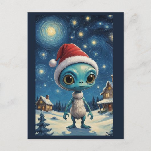 Sterrennacht Alien Schattigee Kerst Aangepaste tek Briefkaart (Voorkant)