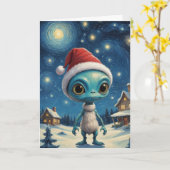 Sterrennacht Alien Schattigee Kerst Aangepaste tek Kaart (Gele Bloem)