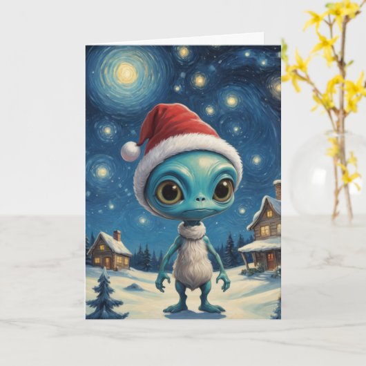 Sterrennacht Alien Schattigee Kerst Aangepaste tek Kaart (Gele Bloem)