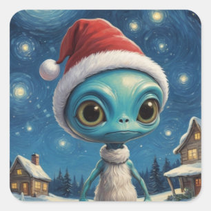 Sterrennacht Alien Schattigee Kerst Aangepaste tek Vierkante Sticker