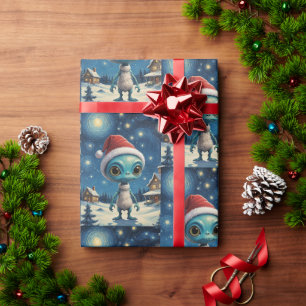 Sterrennacht Alien Schattigee kerst Cadeaupapier